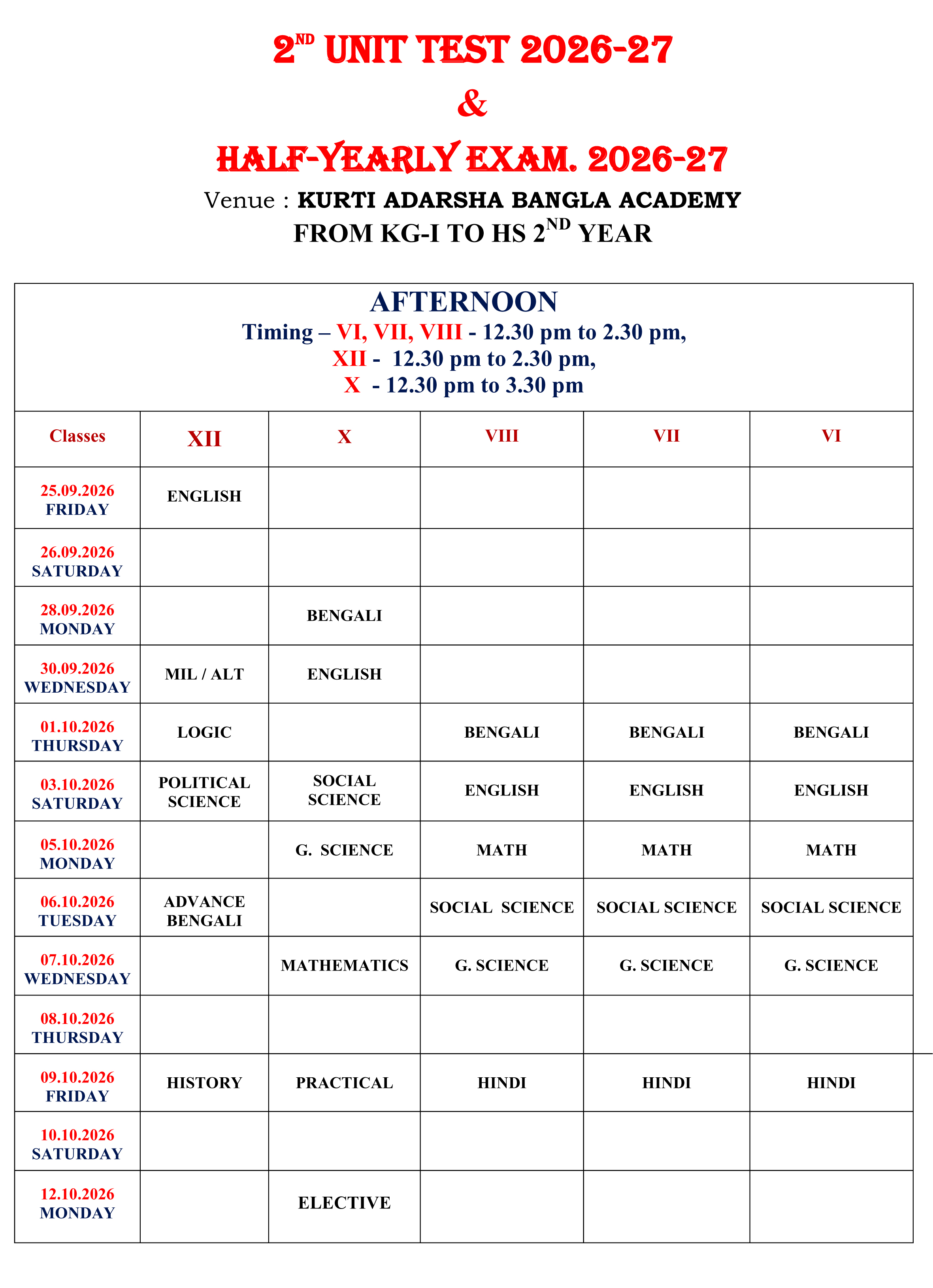HALF YEARLY EXAMINATION 2026-27 (MORNING)
